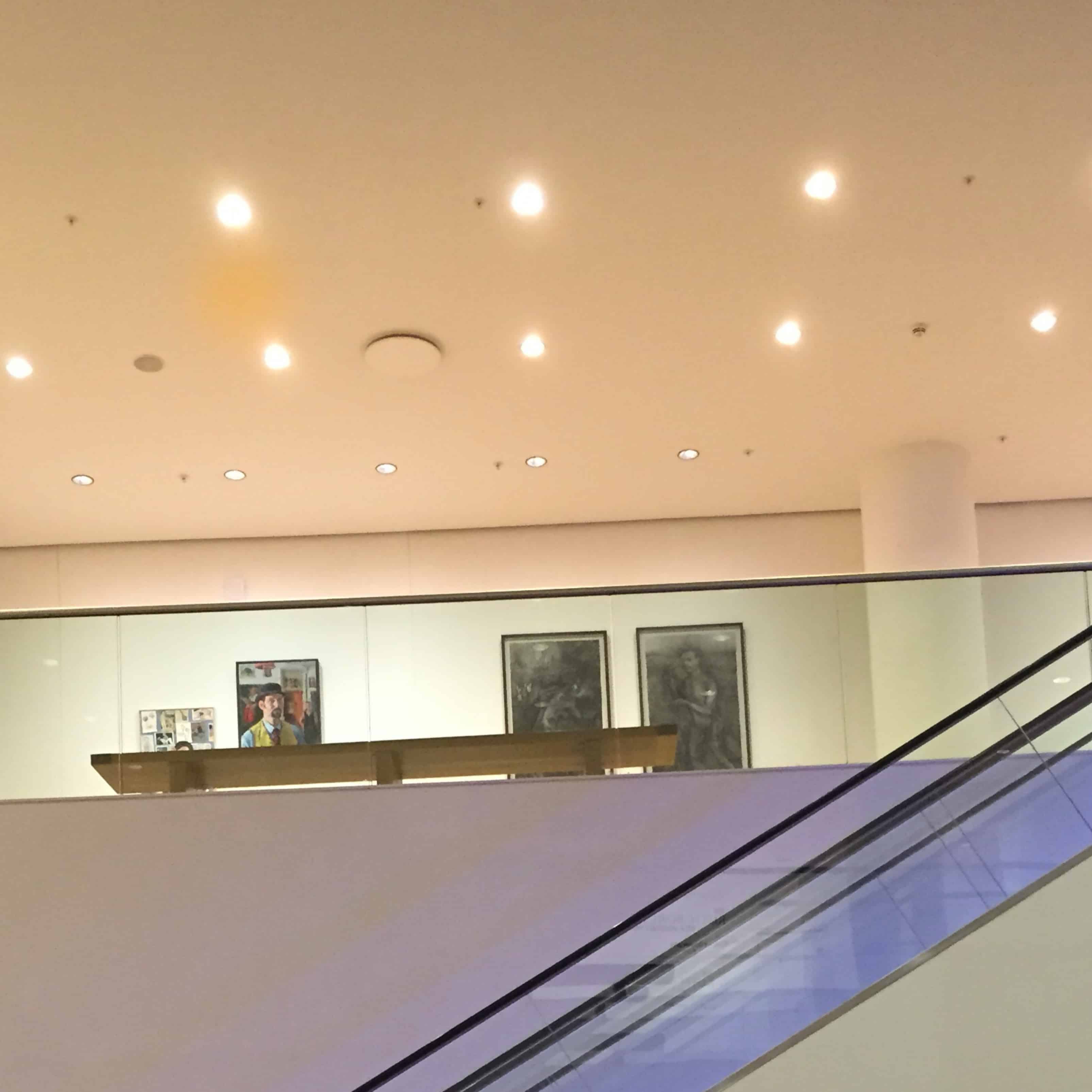 interior of arts centre with small, bright, spotlights