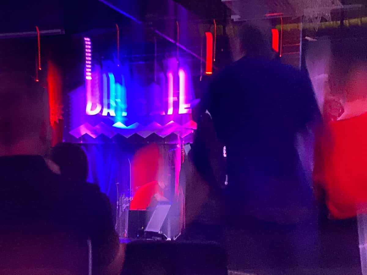 blurry photo of band setting up at Drygate in Glasgow
